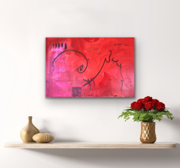 Bright Red rose oil and cold wax painting by New Zealand Artist Meg Gaddum